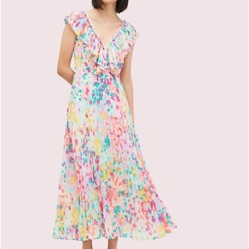 NWOT Kate Spade Painted Petals Pleated Dress